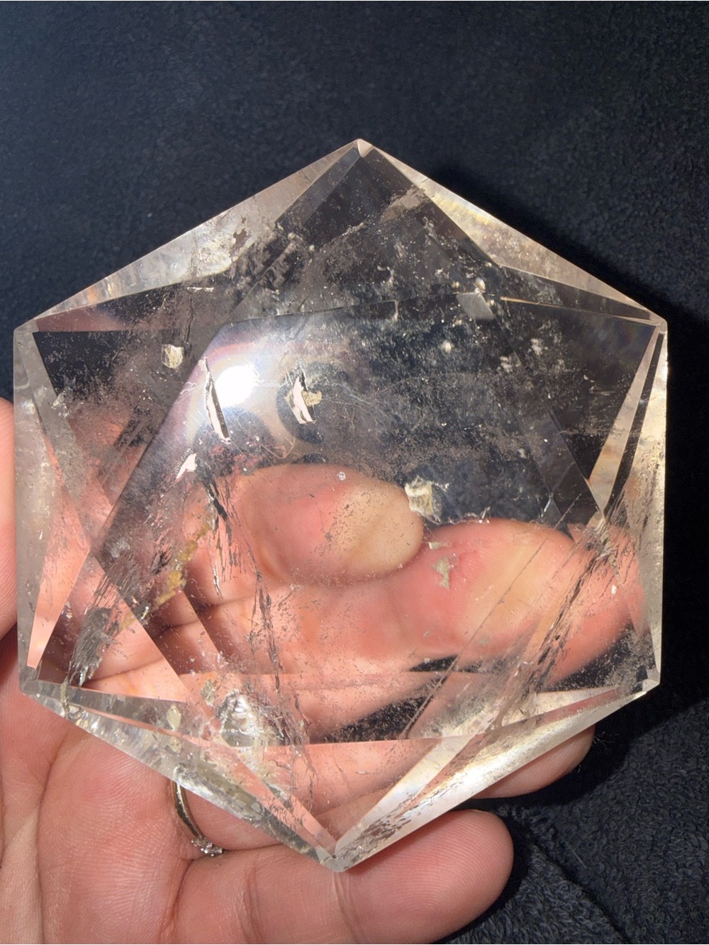 Thick Faceted Clear Quartz Hexagon